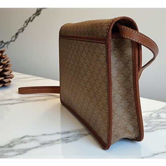 Authentic Celine Triomphe Logo Macadam Beige Crossbody Bag - Picture 3 of 16